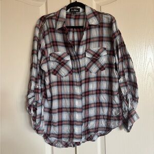 Sam Edelman zipper sleeve detail plaid button up blouse size large